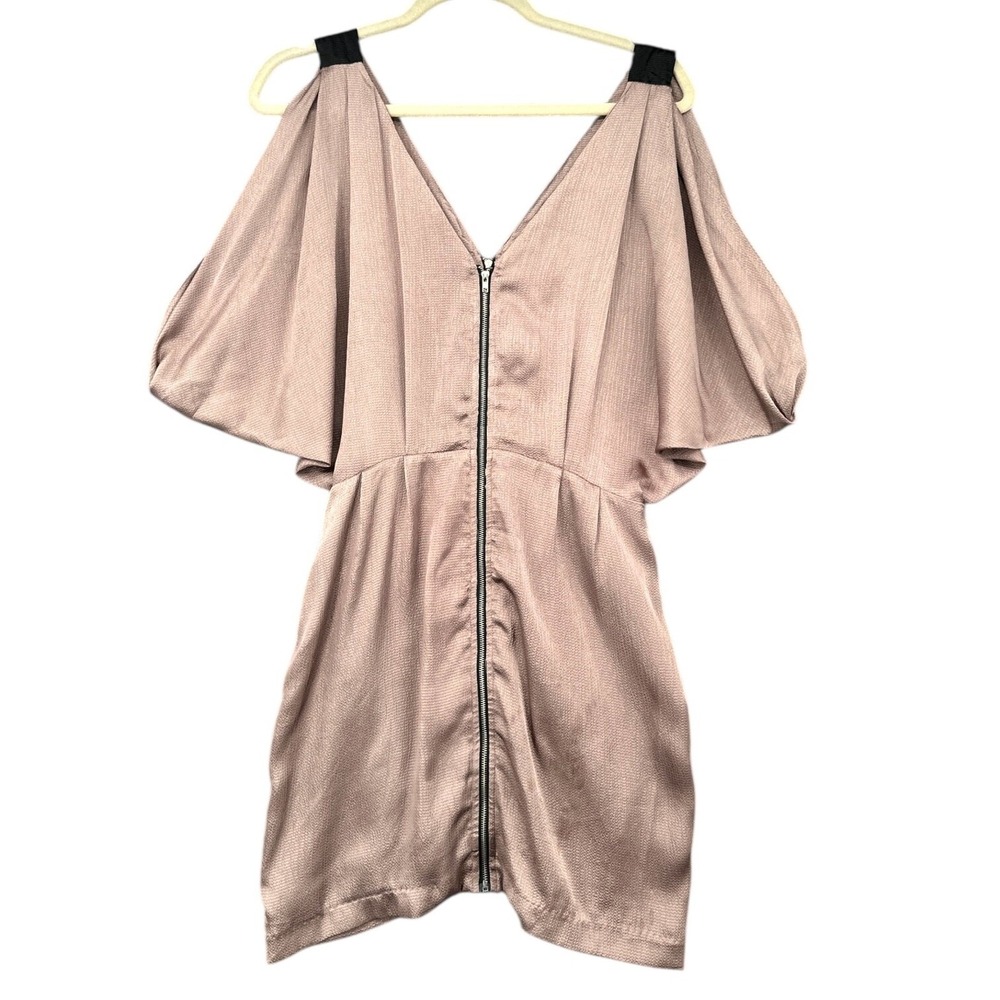 ark & co. Cold Shoulder Front Zip Mini Dress Womens Polyester Mauve